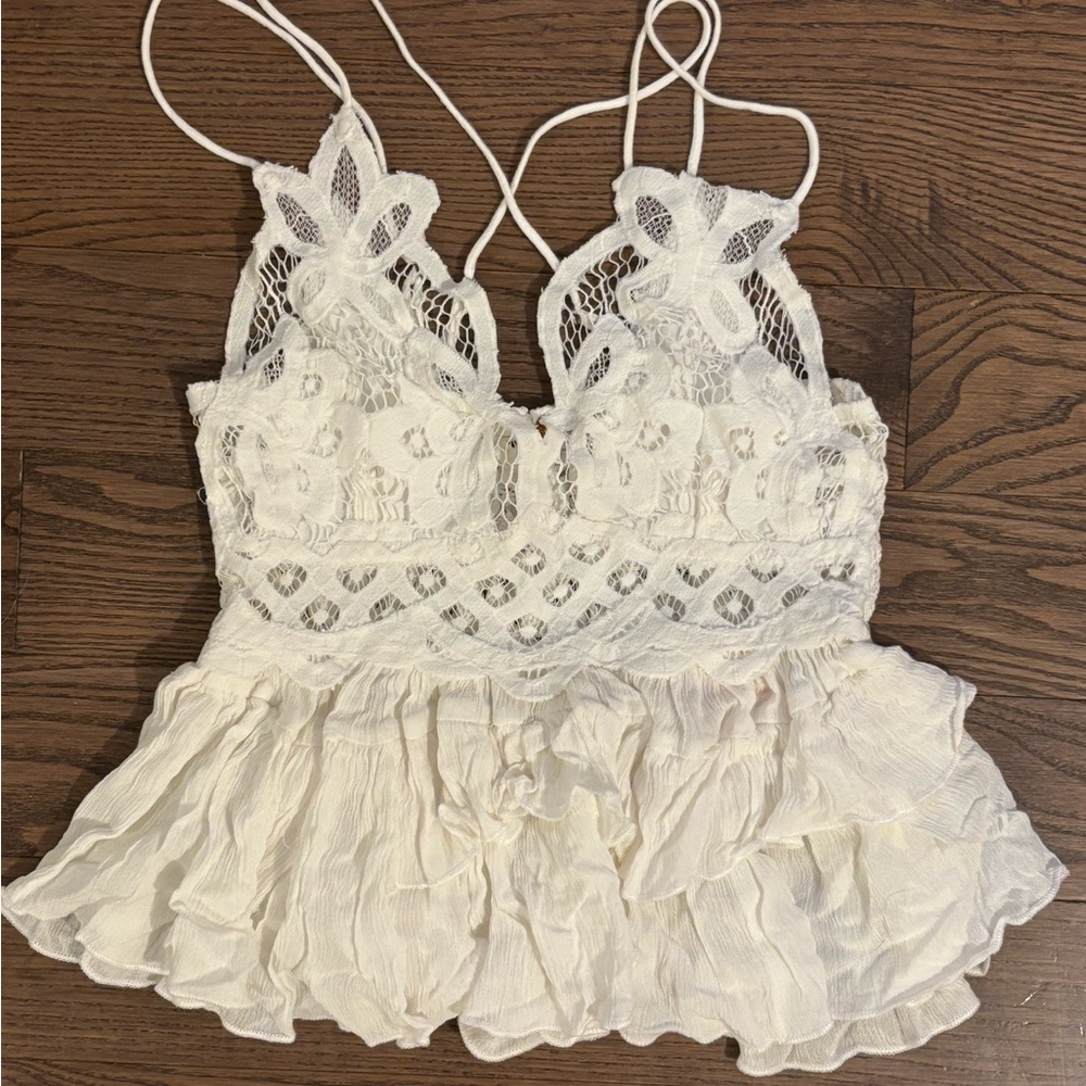 Free People White Adella top